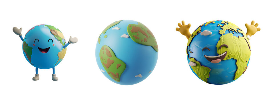 3D Render of Earth Day’s Cute Planet, Isolated on Transparent Background, PNG