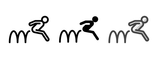 Multipurpose triple jump vector icon in outline, glyph, filled outline style. Three icon style variants in one pack.