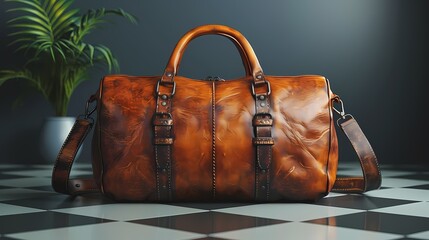 A realistic leather bag mockup on a solid background - obrazy, fototapety, plakaty