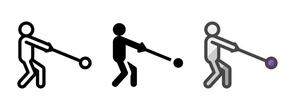 Multipurpose hammer throw vector icon in outline, glyph, filled outline style. Three icon style variants in one pack.