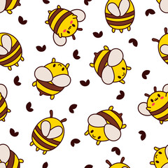 Cartoon cute bee character. Seamless pattern. Kawaii insect holding honey pot. Hand drawn style. Vector drawing. Design ornaments.