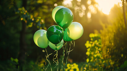 Releasing balloons as a symbol of celebration and joy on St. Patrick's Day. Copy Space