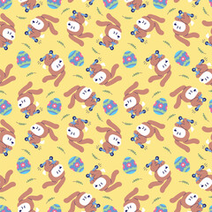 CUTE DOG WITH BUNNY COSTUME AND EASTER EGG SEAMLESS PATTERN