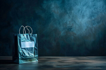 Minimalist shopping bag against a dark, moody background, accentuating the product's elegance, - obrazy, fototapety, plakaty
