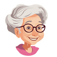 Head of a smiling grandmother wearing glasses isolated on a white background. - 769826771
