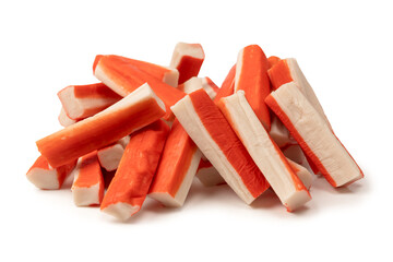 A group of crab sticks isolated on white background.