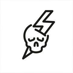 A single outlined icon of a skull and lightning representing electrical hazard that can cause death. For web, mobile, promotional materials, SMM. Vector Illustration.