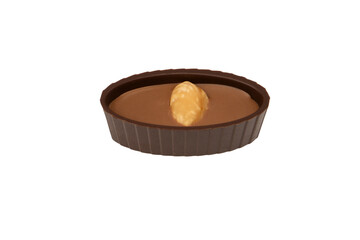 Chocolate candy with a nut isolated on a white background.