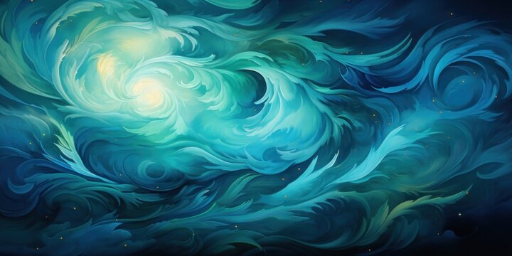 Abstract Blue Green Swirl Painting Generative AI