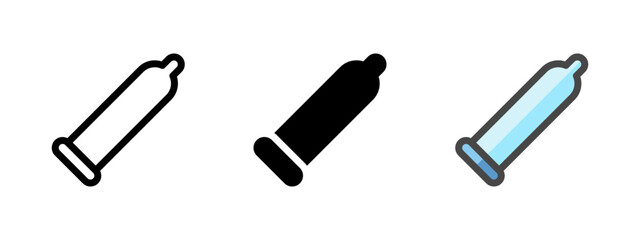 Multipurpose condom vector icon in outline, glyph, filled outline style. Three icon style variants in one pack.