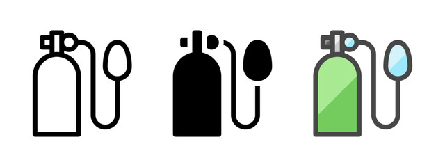 Multipurpose oxygen tank vector icon in outline, glyph, filled outline style. Three icon style variants in one pack.