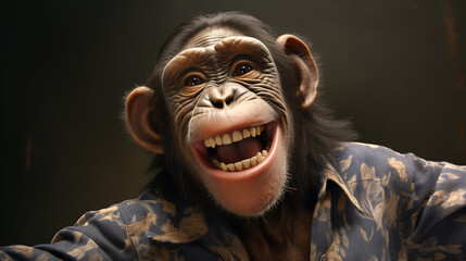 selfie portrait of a zany chimpanzee. - obrazy, fototapety, plakaty