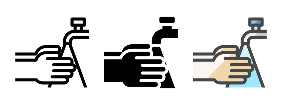 Multipurpose washing hands vector icon in outline, glyph, filled outline style. Three icon style variants in one pack.