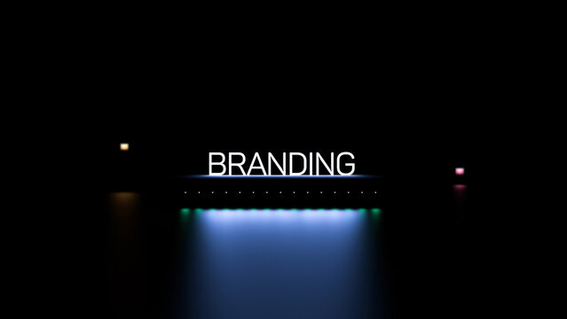 BRANDING, luminous text,word on a blurred dark background. Branding,brand business concept,wallpaper.3D render