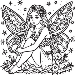 Fairies coloring pages for coloring book. Fairies outline vector