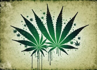 Gritty Marijuana Illustration: Grungy Weed Cannabis Artwork