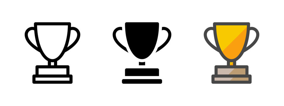 Multipurpose trophy vector icon in outline, glyph, filled outline style. Three icon style variants in one pack.