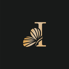 Butterfly logo design vector for business with golden gradient color and letter concept