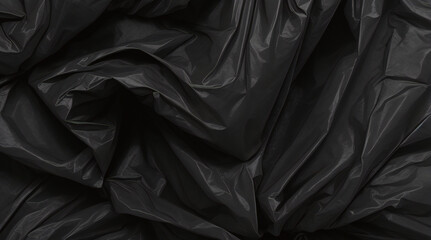 full frame abstract background of crumpled black plastic film bag - obrazy, fototapety, plakaty