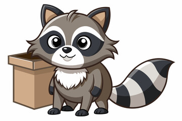 cute cartoon raccoon  out of the box high detail white background