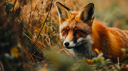 Fototapeta premium Red Fox in wild nature. Copy Space.