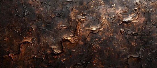 Abstract dark pattern on textured plaster background with copper sheen for various design purposes.