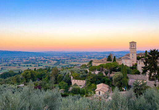 A view of the valley and Assisi in the morning - Assisi is the birthplace of Santa Chiara and Saint Francis of Assisi