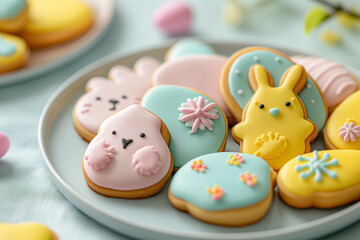 Fototapeta na wymiar Adorable Easter-Themed Iced Cookies