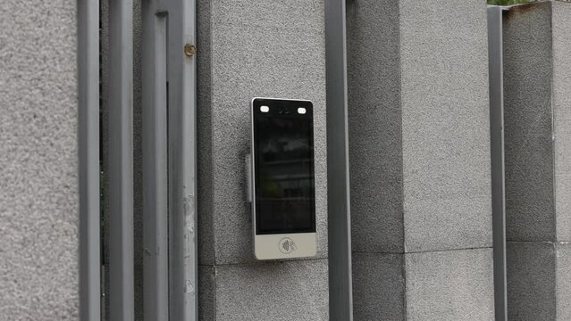 Apartment video intercom system, video doorbell with camera and monitor. Monitoring, unlock. High quality 4k footage