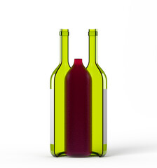 Conceptual red wine bottles blend into white
