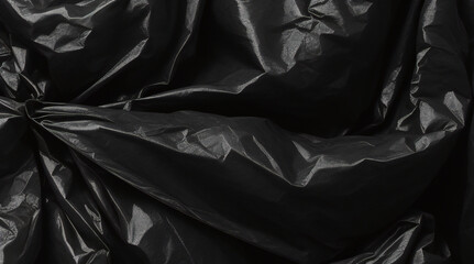 full frame abstract background of crumpled black plastic film bag - obrazy, fototapety, plakaty