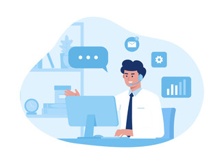 Customer support  man working in call center concept flat illustration