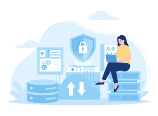 Cloud storage. internet database  data security concept flat illustration