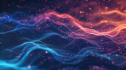 Fototapeta premium Futuristic technology abstract glowing background with wave for network, big data, data center, server, internet, speed. Abstract neon lights in technology tunnel.