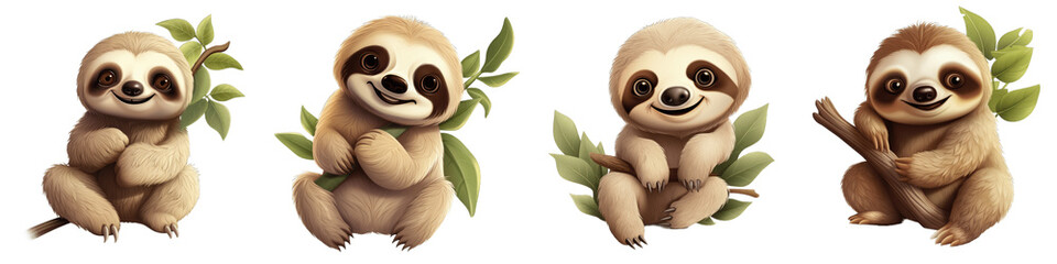 Adorable Baby Sloth Quartet - Cute Clipart Collection