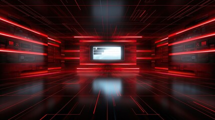 A high-tech cybersecurity command center with glowing red holographic displays and a futuristic control interface. Cybersecurity Command Center with Holographic Display.