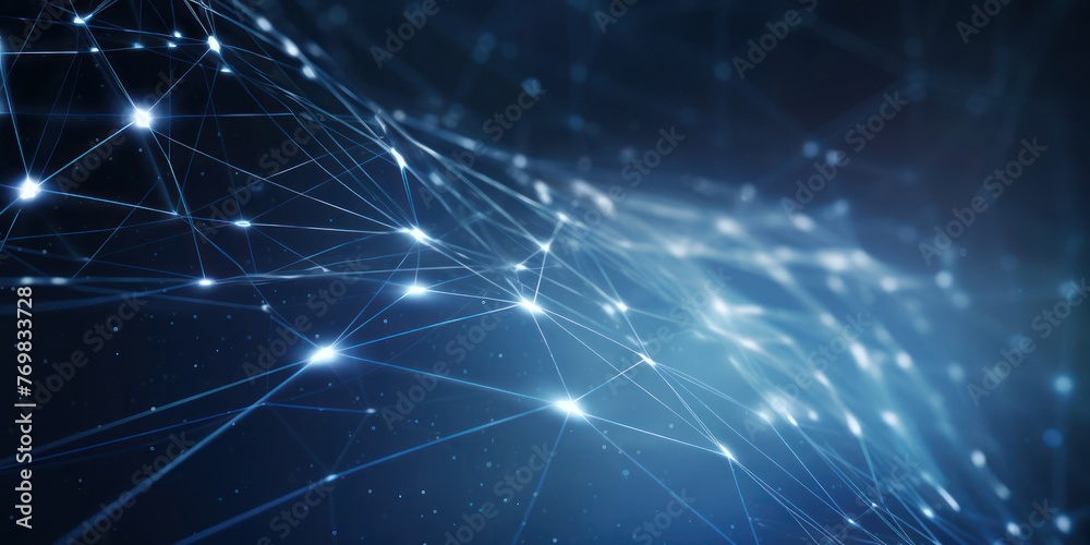 Poster blue background with interconnecting lines and dots generative ai