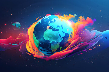 An abstract illustration of a planet with weather patterns, representing meteorology and meteorological day. Can be used for science or environmental-related content.