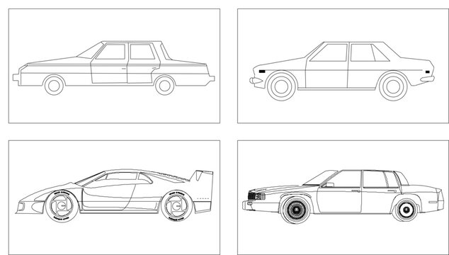 Adobe Illustrator Artwork vector design sketch illustration of a collection of cars in a box with various models seen from the side