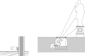 Adobe Illustrator Artwork vector design sketch illustration, detailed image of lighting techniques for statues in city parks