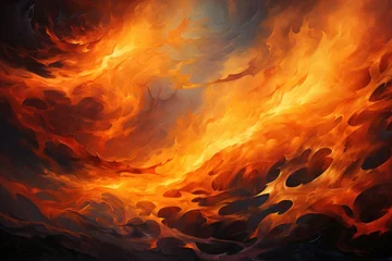 Foto op Canvas Vivid Painting of Fire and Water Convergence Generative AI © Johnathan