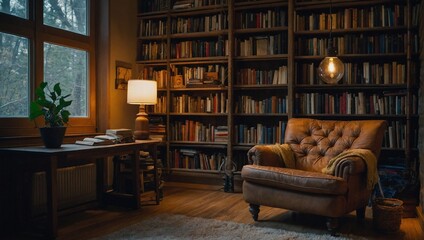 living room with books