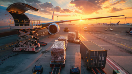 Air cargo logistic containers unloaded from plane