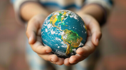 A globe nestled in the palms of a child, a symbol of hope and unity on World Environment Day,