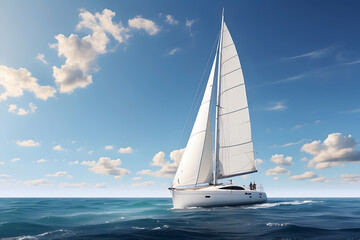 Naklejka premium a white sailboat in the middle of the ocean, a stock photo 