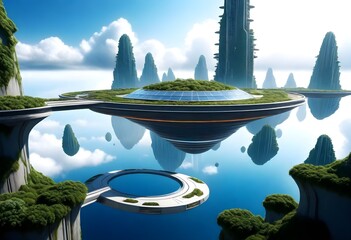Fantasy A Futuristic City On A Floating Platform D