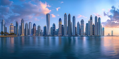 A majestic skyline dominated by towering skyscrapers
