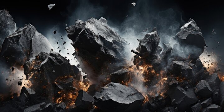 Black Charcoal Rocks in Air Generative AI