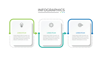 Thin line process business infographic with square template. Vector illustration. Process timeline with 3 options