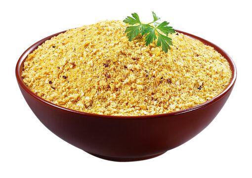 cumbuca com farofa brasileira temperada isolado em fundo transparente